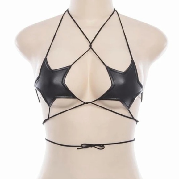 Dolls Kill Other - Leather Star Bra Bralette Top Rave Festival Dance